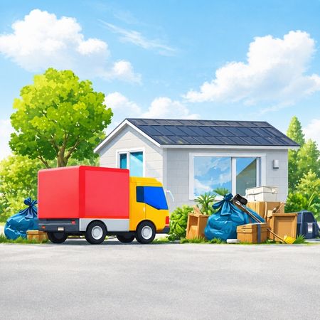 Skräpbil hämtar avfall vid bostad för smidig bortforsling