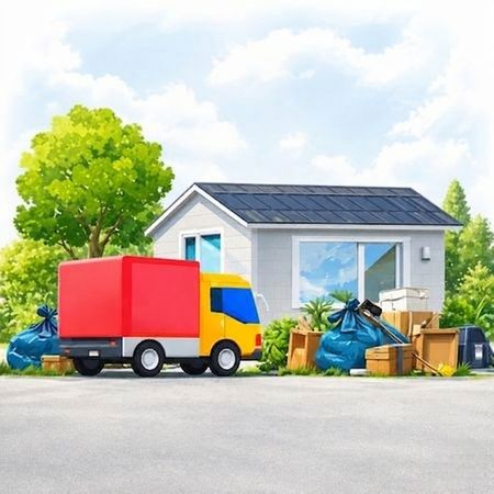 Skräpbil hämtar avfall vid bostad för smidig bortforsling