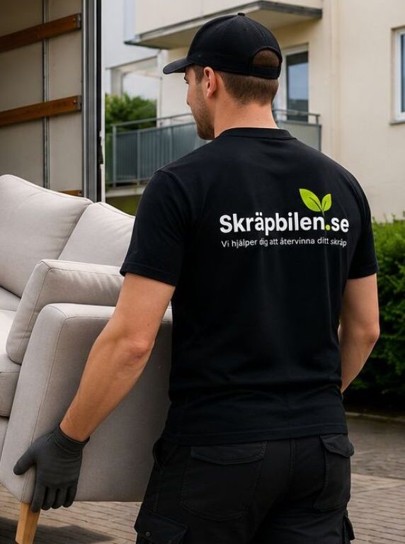 Person packar flyttkartonger inför flytt med återvinning och bortforsling av möbler och bohag.
